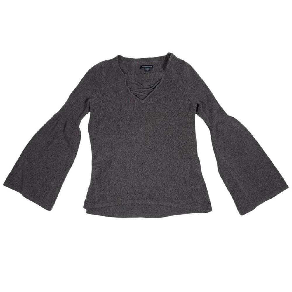70s style sweater with flared sleeves and lace up cozy stevie nicks Fast Shippin